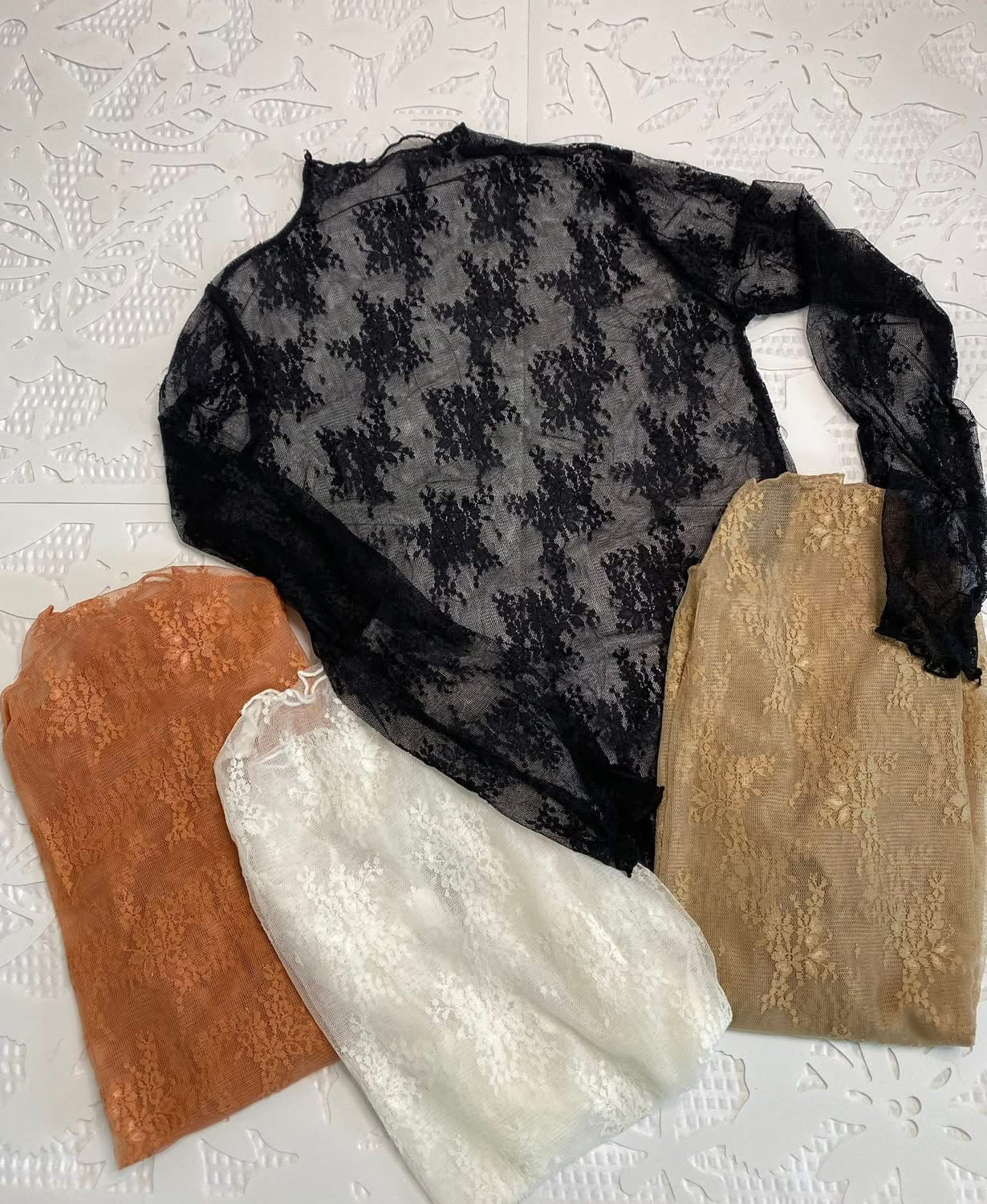 Semi Sheer Mesh Lace Slim Bottoming Shirt