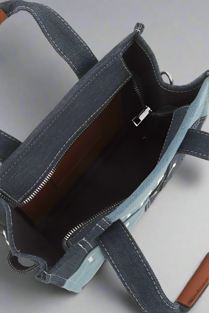 The Medium Denim Crossbody Tote Bag