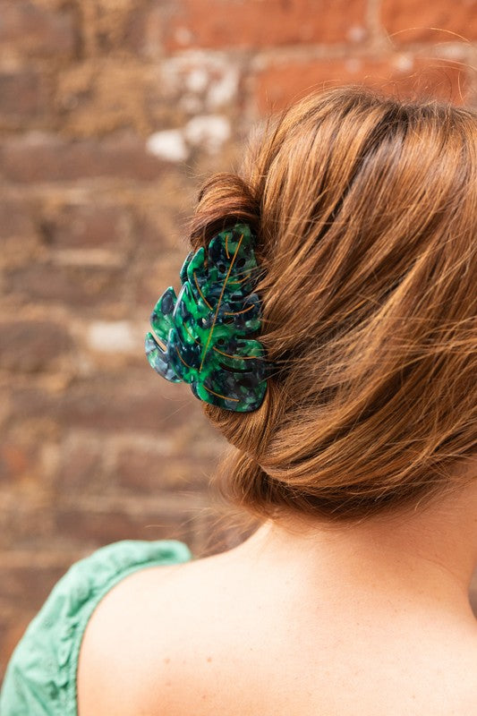 Monstera Leaf Hair Claw - Dark Green