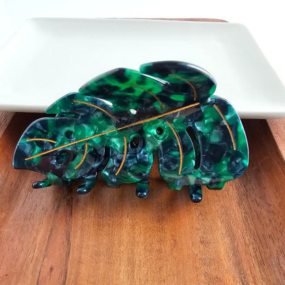 Monstera Leaf Hair Claw - Dark Green