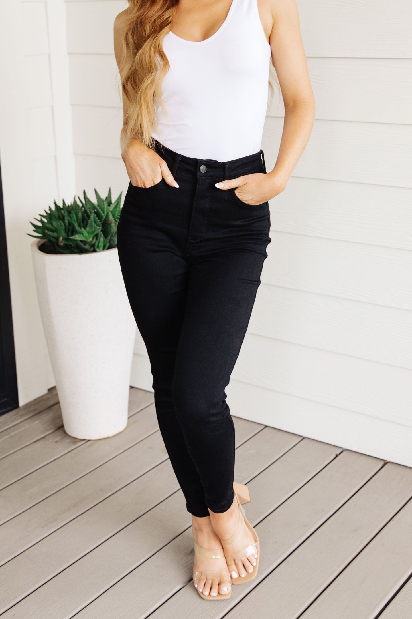 Audrey High Rise Control Top Classic Skinny Jeans in Black