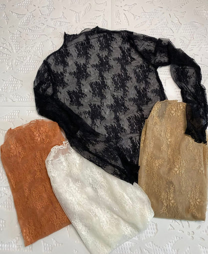 Semi Sheer Mesh Lace Slim Bottoming Shirt